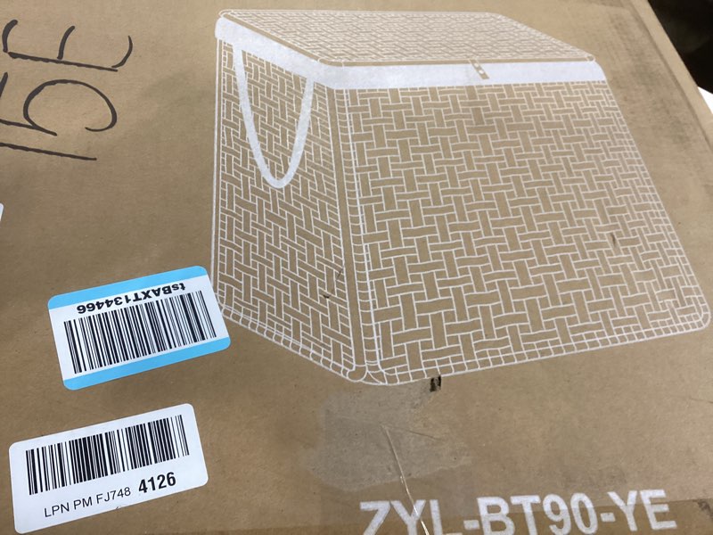 Condition photo showing Good Condition for DUMOS Woven Laundry Basket with Lid, 90L Large Capacity Hamper, Removable & Machine-Washable Liner, Foldable Rattan Clothes Hamper, Sturdy Steel Frame, Odor Control, Goose Yellow Goose Yellow 90L