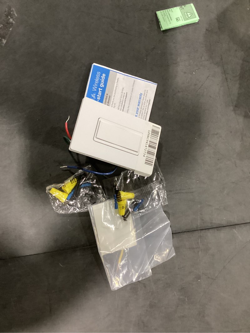 Condition photo showing As Is for lutron claro smart switch 3-way kit for caseta smart lighting, includes wall plate, pico paddle remote, and bracket, neutral required, dvrf-pkg1s-wh white 1 pack claro smart switch w/wallplate + remote