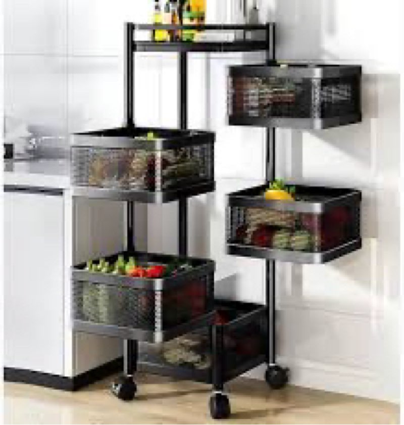 ( similar ) 5 TIER SQUARE ROLLING KITCHEN STORAGE RACK | STURDY METAL FRAME | SPACE-SAVING UTILITY SHELF – BLACK