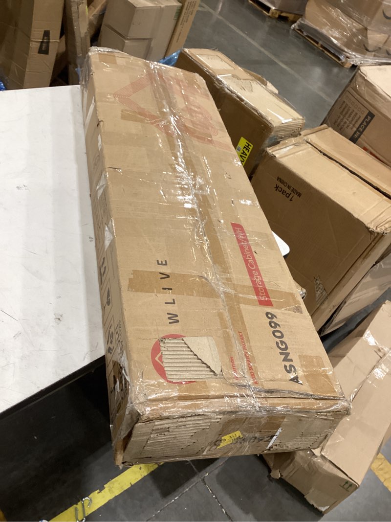 Condition photo showing As Is for this is a white storage cabinet that appears to be the asng099 model.