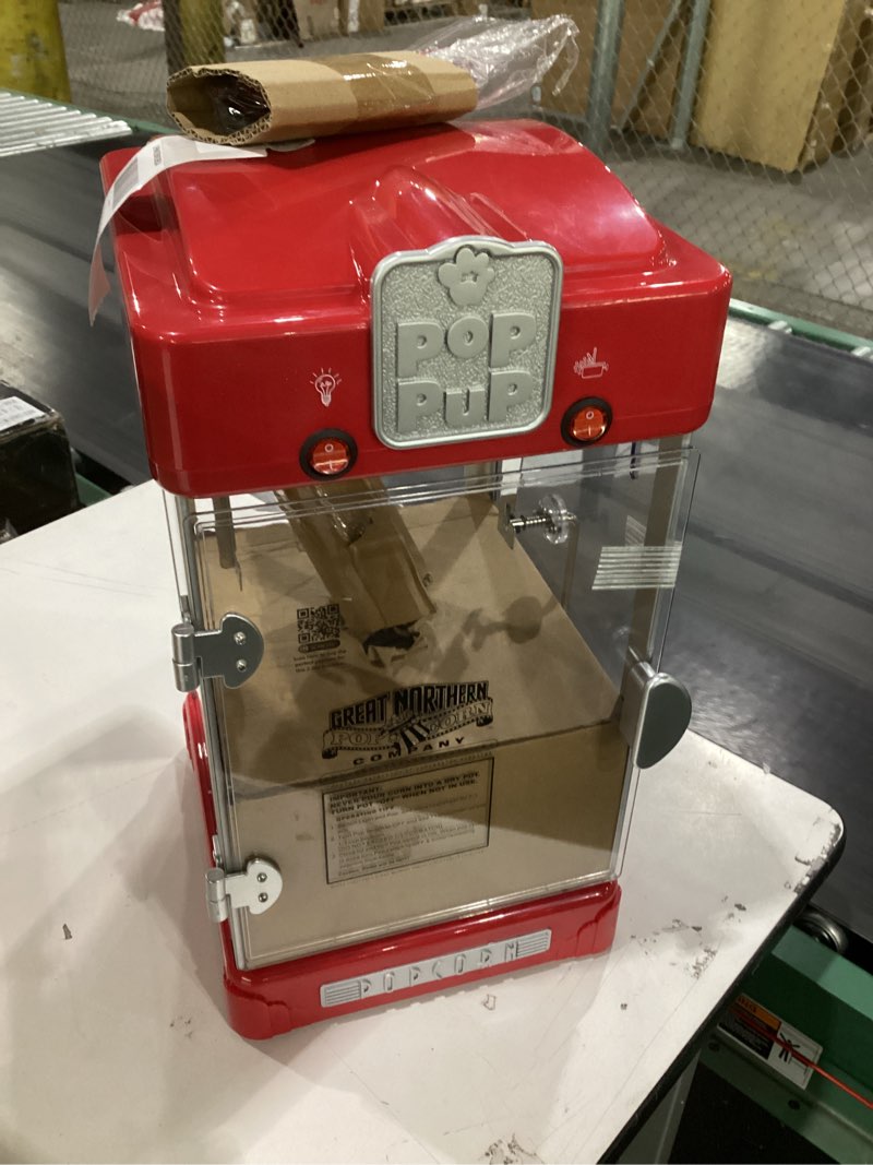Condition photo showing Good Condition for Pop Pup Popcorn Machine - 2.5oz Popper with Stainless-Steel Kettle, Serving Tray, Warming Light and Accessories by Great Northern Popcorn (Red)