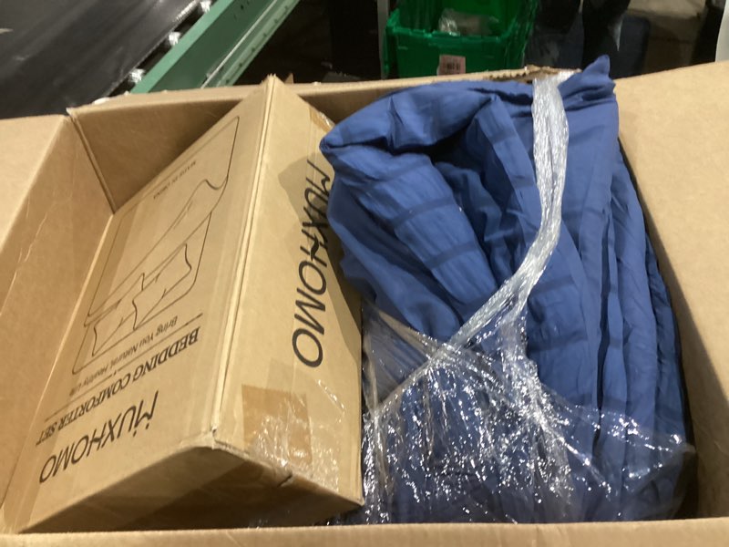 MUXHOMO 7 Pieces Queen Comforter Set, Seersucker Bed in a Bag Queen Size, All Season Luxury Bedding 
