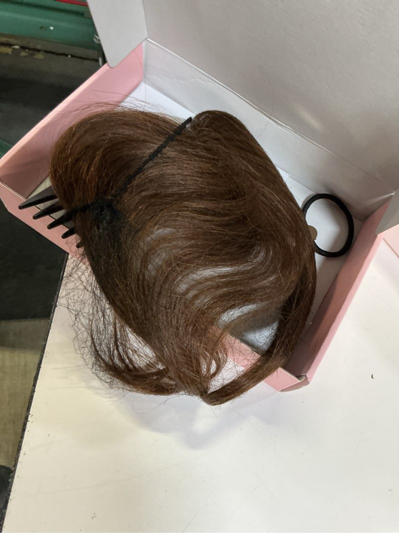 Condition photo showing Good Condition for reecho hair toppers for women real human hair, seamless human hair toppers with bangs, 360° 3d cover clip in bangs hair extensions for daily wear, medium brown