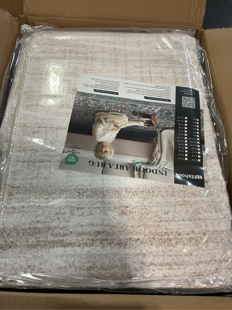 Condition photo showing Good Condition for witshock washable rugs 8x10 modern area rugs, thin rug for living bedroom dining room nursery kitchen office, wave striped rugs indoor carpet soft non slip stain resistant home decor, beige 8' x 10' (rectangular) beige