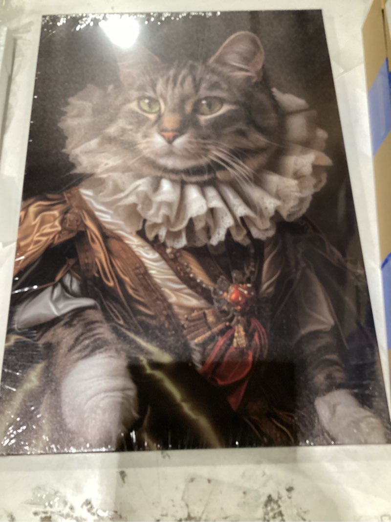 Condition photo showing New/Like New for animal canvas wall art funny cat poster renaissance royal cat portrait picture print for living room bedroom hallway decor framed(artwork-3,16"x24")