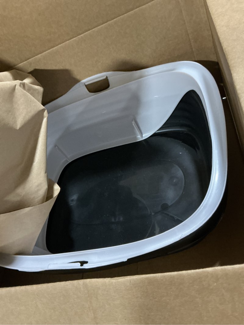 Condition photo showing As Is for Arm & Hammer Rimmed Cat Litter Box with High Sides and Microban, Made in USA Pearl White/ Dark Gray Standard