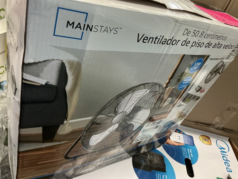 Condition photo showing As Is for mainstays sfc1-500b 20 in high velocity floor fan, black