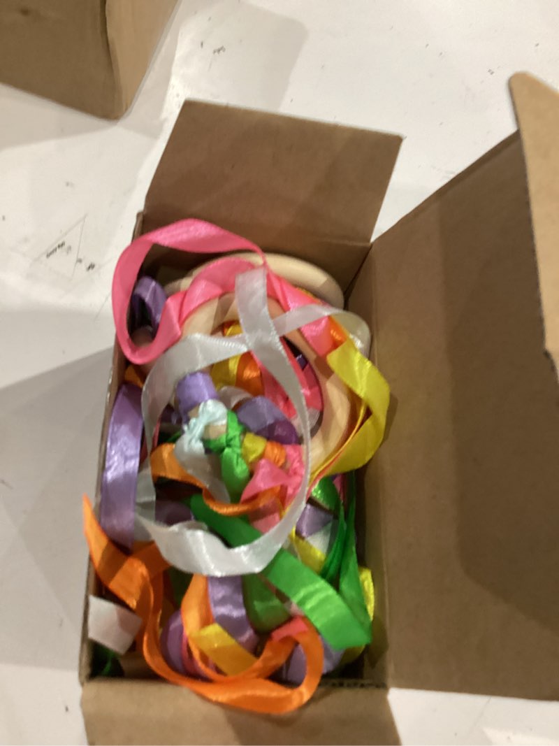 Condition photo showing As Is for deekin 12 pcs rainbow ribbon wooden waldorf toys creative waldorf hand kite set streamers with wood ring educational toy for playroom dancing birthday(fresh color)