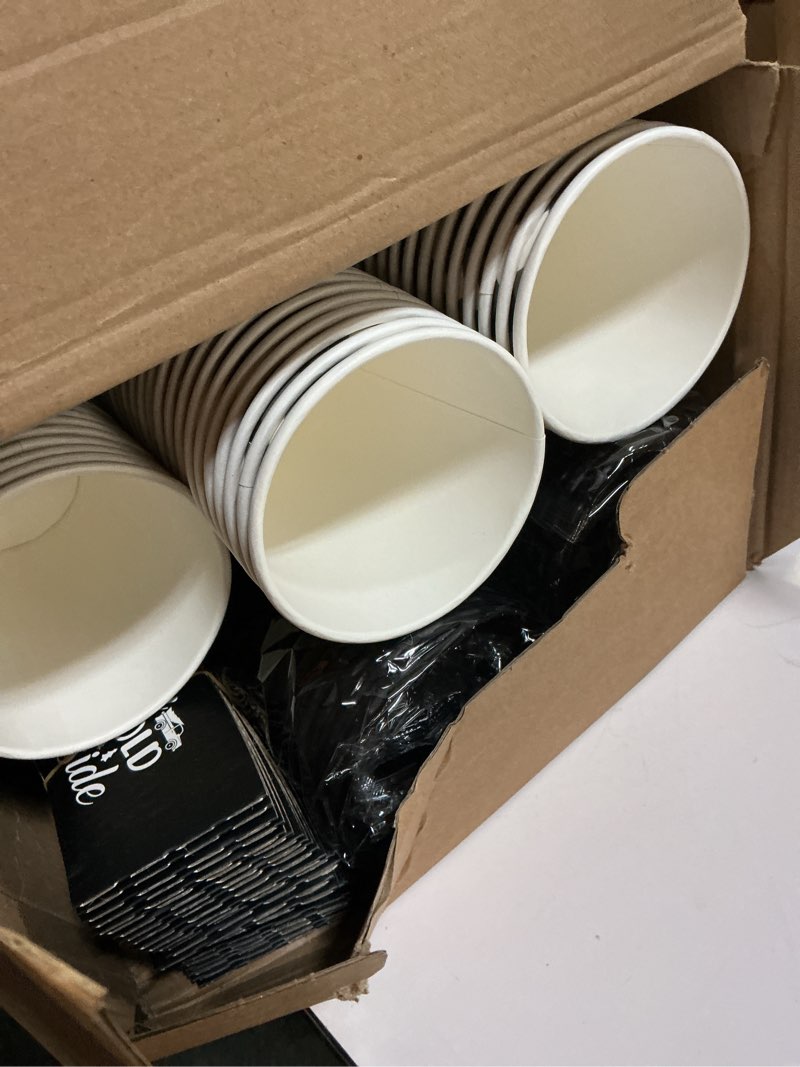 Condition photo showing New/Like New for Layhit 100 Pcs Christmas Buffalo Plaid Coffee Cups Christmas Paper Cups Disposable with Lids Sleeves and Stirring Straws for Winter Christmas Hot Cocoa Party Supplies (Black and White,12 oz) Black/White 12 oz