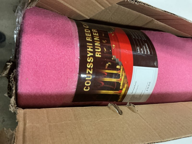 Condition photo showing As Is for 3ftx10ft pink carpet runner, 450gsm extra thick non-slip tpr rubber, indoor/outdoor carpet for hollywood&oscars runway, weddings,proms,award ceremonies,home parties,easy to clean & reusable pink 3x10 ft
