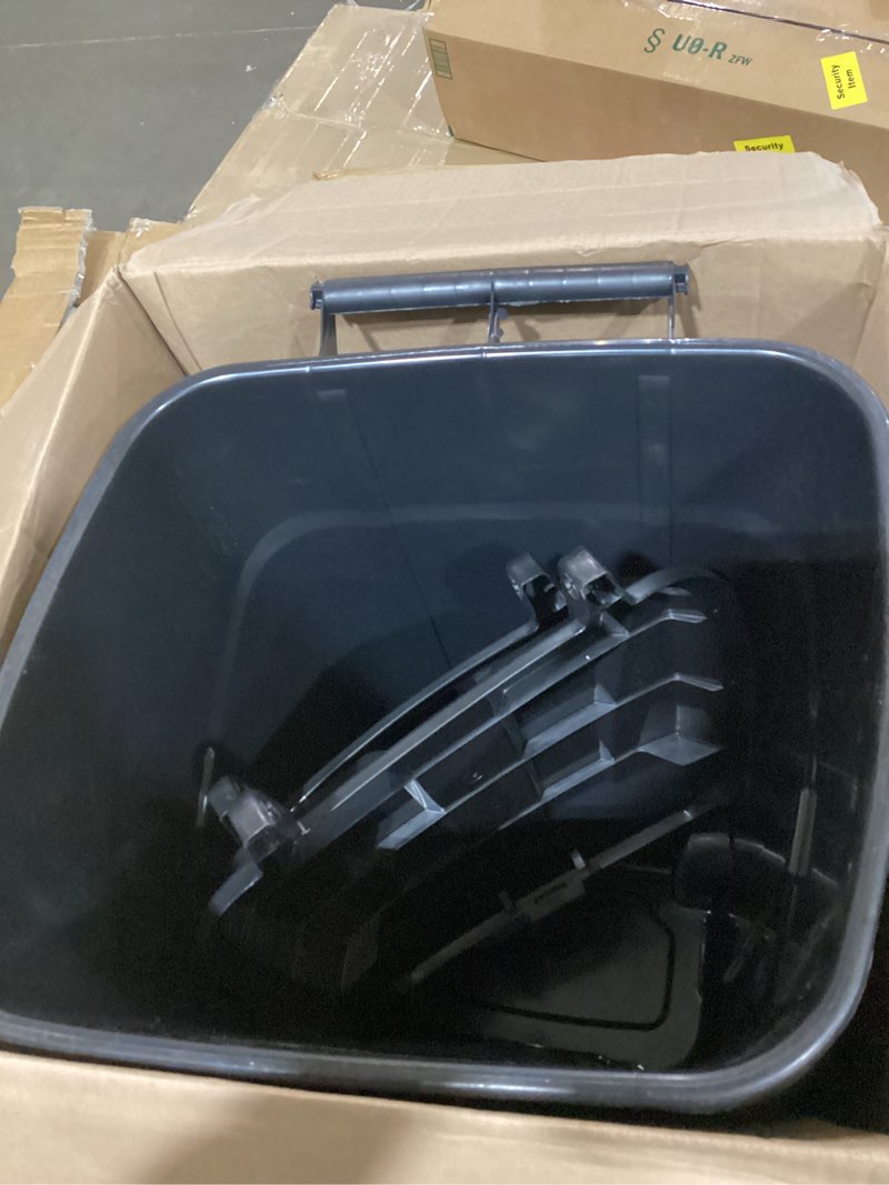 Condition photo showing Good Condition for united solutions 32 gallon wheeled outdoor garbage can with attached snap lock lid and heavy-duty handles, black, heavy-duty construction, perfect backyard, deck, or garage trash can, 2 pack black 32 gallon - 2 pack wheeled garbage can