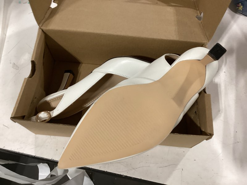 Condition photo showing Good Condition for rilista women's slingback kitten heels closed pointed toe backless wedding party dress pumps shoes white/pu 5