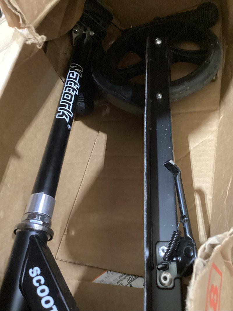 Condition photo showing As Is for nattork scooter for kids 6+, teens & adults - max load 220lb, foldable, lightweight, adjustable height, 8-inch wheels kick scooter for boys girls ghostly black