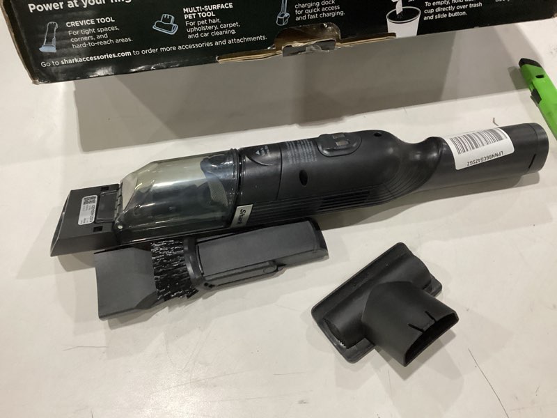 Condition photo showing As Is for incomplete missing base shark wv201 wandvac handheld vacuum, lightweight at 1.4 pounds with powerful suction, charging dock, single touch empty and detachable dust cup,graphite, slate