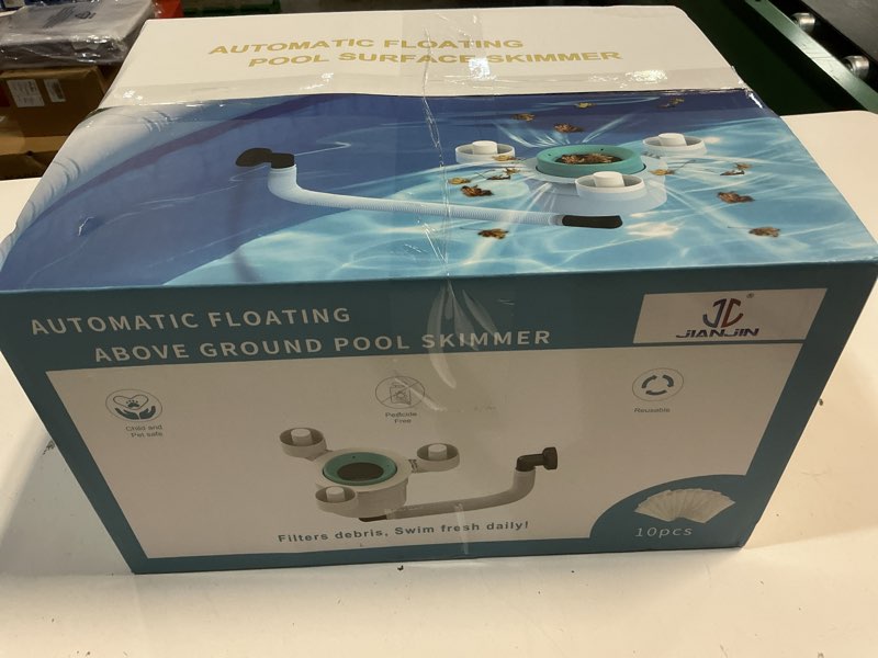 Condition photo showing New/Like New for above ground pool skimmer,no installation required, no adjustable bracket required,comes with 10 filter socks, special note: the pool pump flow rate must not exceed 1100 gph(turquoise) 21inch turquoise