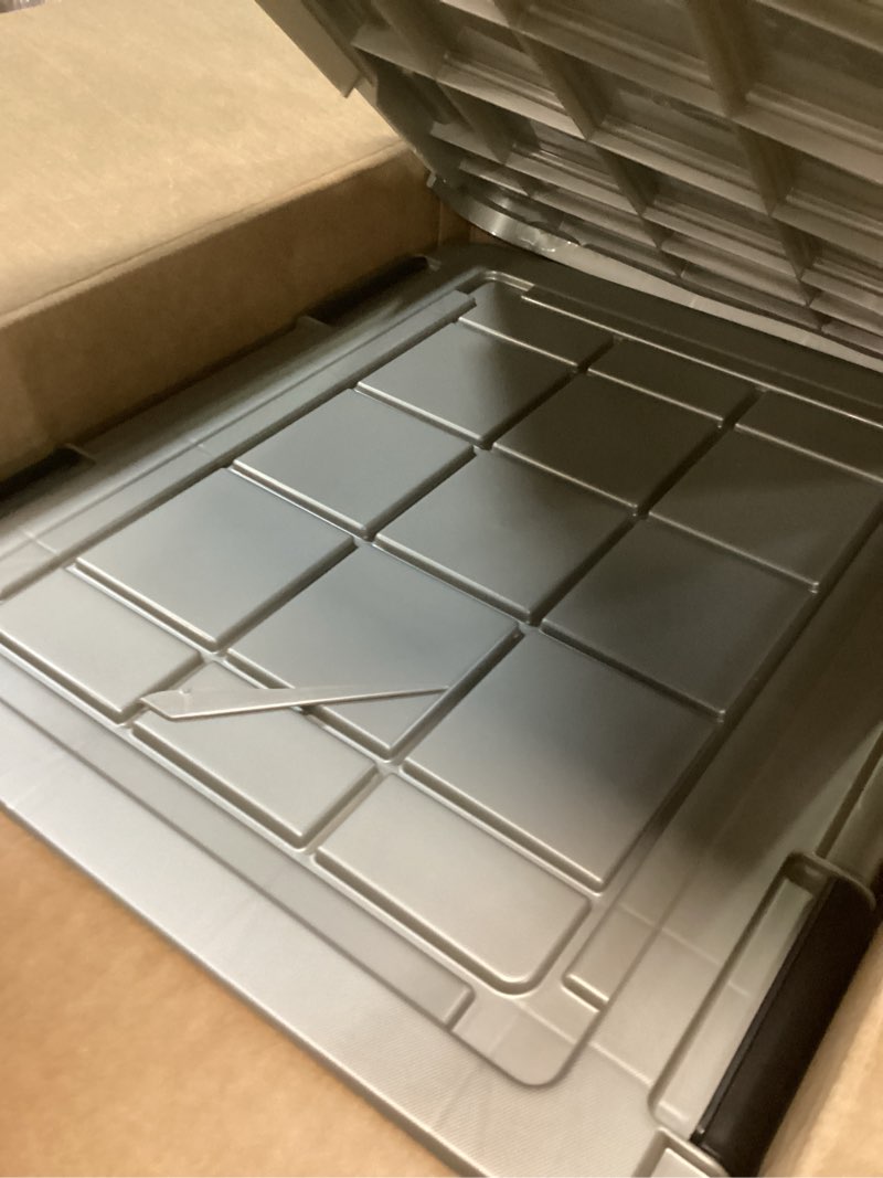 Condition photo showing As Is for IRIS USA 27 Qt Storage Bins with Gasket Seal Lid, 3 Pack - BPA-Free, Heavy Duty Moving Containers Tight Latch, Weather Proof Tote, WEATHERPRO - Clear/Chrome 27 Qt. - 3 Pack