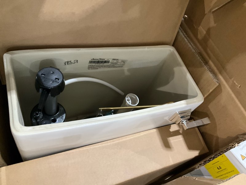 Condition photo showing As Is for american standard 2851a105.020 town square s right height elongated one-piece toilet with seat, white right hand trip lever white