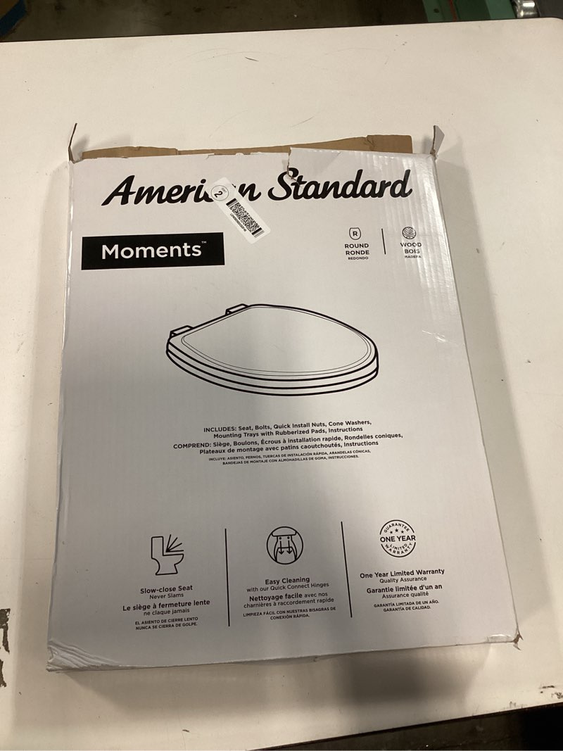 Condition photo showing Good Condition for American Standard Moments Wood White Round Soft Close Toilet Seat Item #1694172 | Model #5268B60CL.020