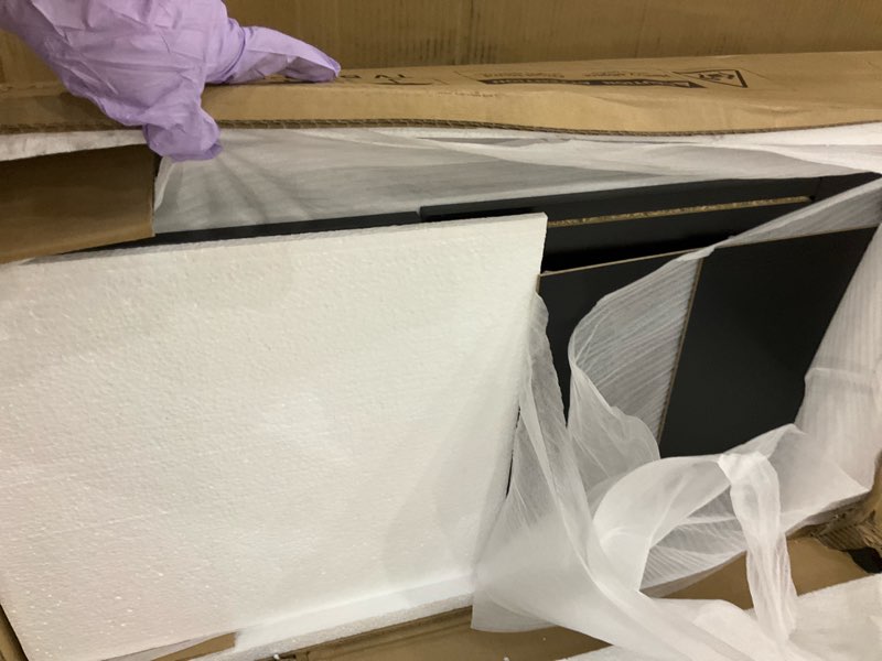 Condition photo showing As Is for Rolanstar TV Stand with Power Outlet & LED Lights, Modern Entertainment Center for 32/43/50/55/65 Inchs TVs, TV Table, Universal Gaming LED TV Media Stand with Large Storage Cabinet, Black