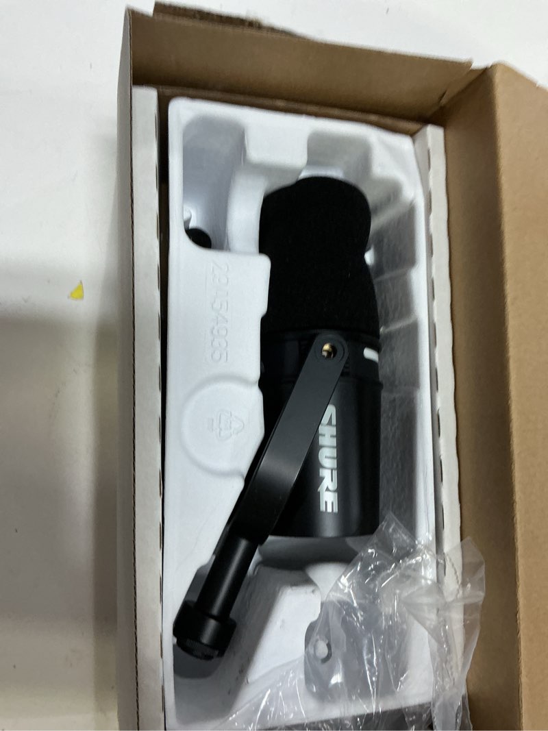 Condition photo showing As Is for (missing parts)  shure mv7+ podcast dynamic microphone with stand. obs certified, enhanced audio, led touch panel, usb-c & xlr outputs, auto level mode, digital pop filter, podcasting, streaming, recording - black