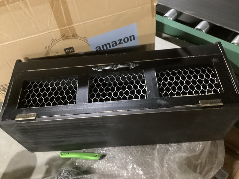 Condition photo showing Good Condition for Felt Creative Home Goods Farmhouse Chicken Wire Countertop Shelving Organizer, Decorative Kitchen Pantry Storage Cabinet, Rustic Counter Storage Display, Country Kitchen Island Decor (Black)