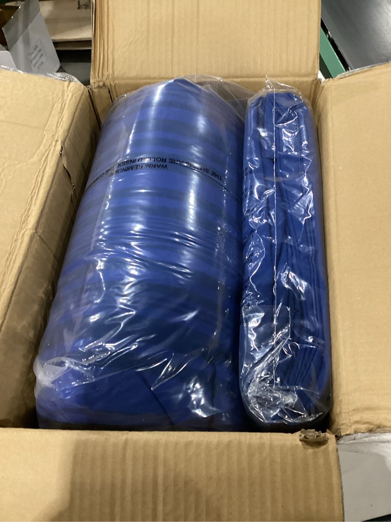 Condition photo showing New/Like New for Amazon Basics Full/Queen Comforter Set with Sheets, 7-Piece Blue Calvin Striped Bedding, Lightweight Microfiber Bed-in-a-Bag 1-Pack Full/Queen Blue Calvin Striped