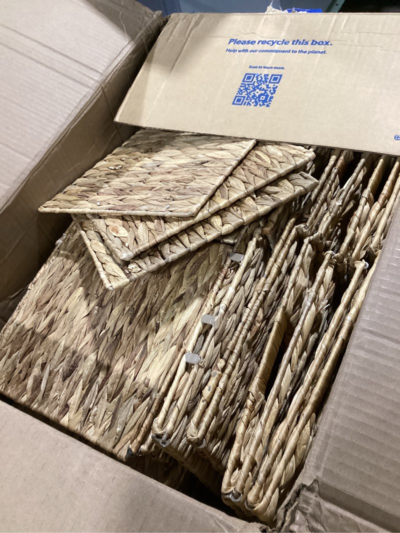 Condition photo showing Good Condition for Water Hyacinth Storage Baskets 11x11x11 Inch Wicker Storage Cubes Set of 2Baskets,Handwoven Foldable Wicker Cubes with Sturdy Handles, Rustic Laundry Organizer for Bedroom Shelves, Kitchen, Bathroom