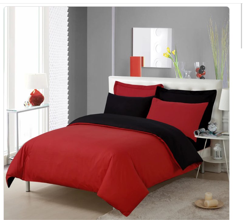 (Similar Item) Velosso Plain Dyed Red Black Reversible Duvet Cover & Pillowcase Set