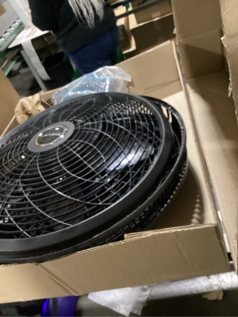 Condition photo showing As Is for lasko pedestal fan, oscillating fan for bedroom with adjustable height and 3 cooling speeds, portable, 18", black, 1827