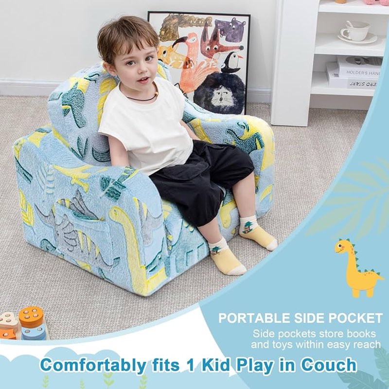 airpanda comfy toddler chair and couch for kids with blanket,2-in-1 soft plush fold out toddler couc