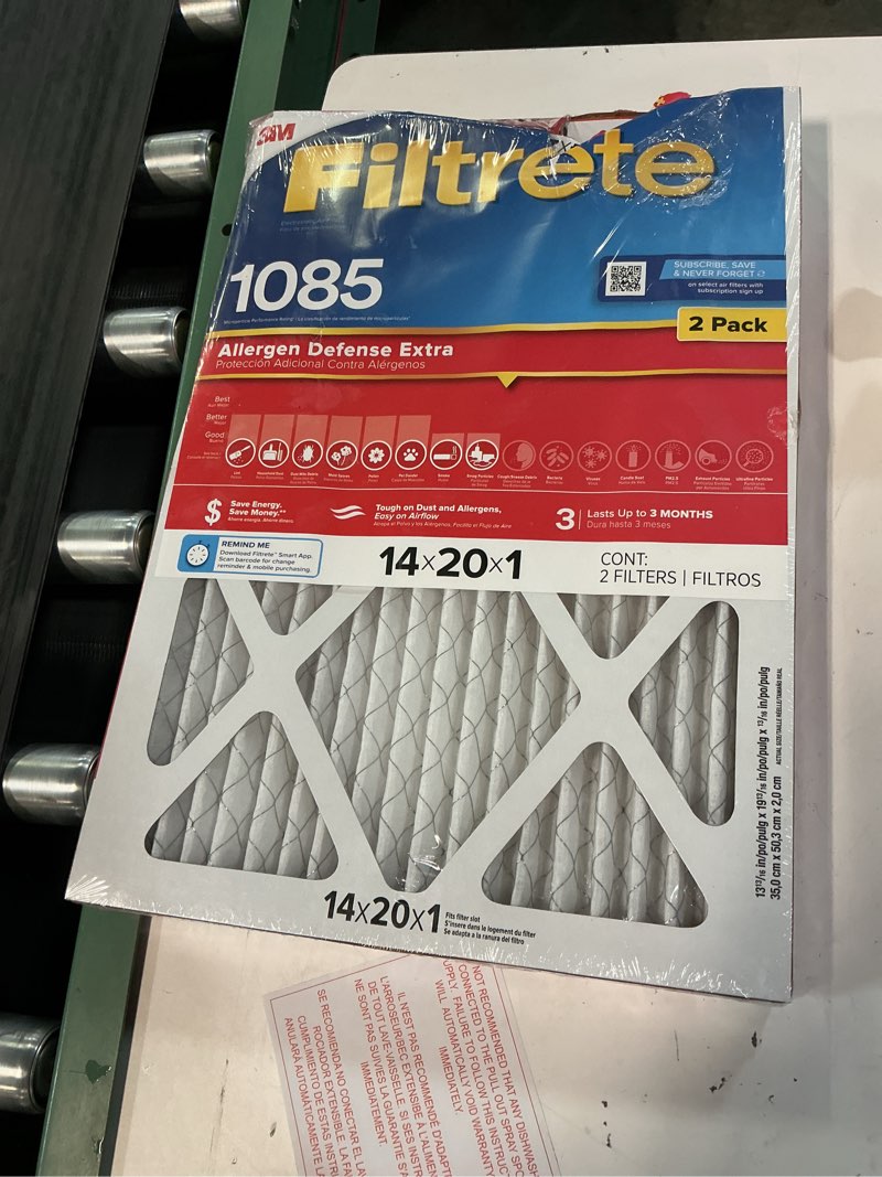 Condition photo showing As Is for filtrete 14-in w x 20-in l x 1-in merv 11 1085 mpr allergen defense extra electrostatic pleated air filter (2-pack)