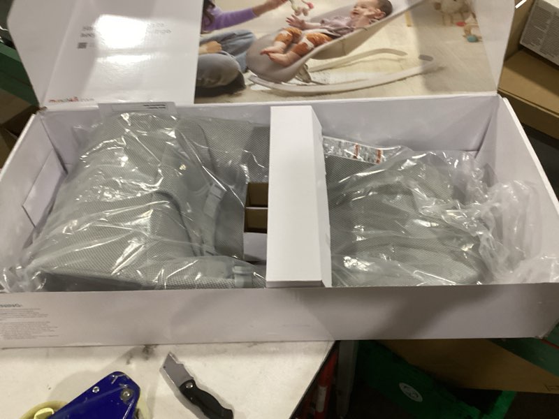 Condition photo showing New/Like New for Munchkin Spring Baby Bouncer and Rocker Seat, Lightweight 2-in-1 Design, Travel Essential for Newborn, 3 Recline Positions, Grey Manual Bouncer/Rocker