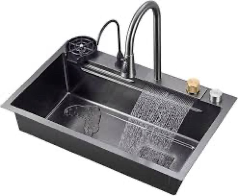 black kitchen sink 304 stainless steel undermount/drop in waterfall single bowl kitchen workstation 
