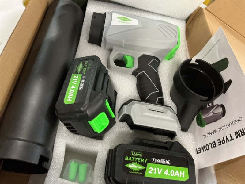 Condition photo showing Good Condition for leaf blower cordless with battery and charger,1000,000 rpm, 395cfm 1000g power, lightweight handheld design, extended nozzle,blower for patio cleaning,car blowing water, blowing leaves and dust silver