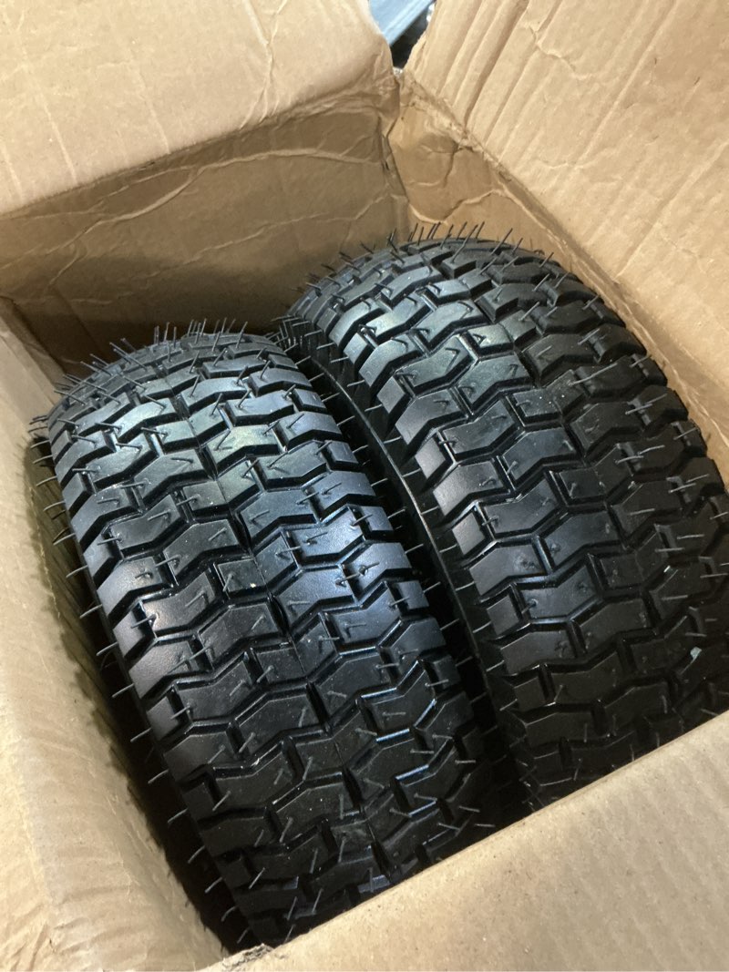 Condition photo showing New/Like New for gicool 13x5.00-6 rubber lawn mower tire and wheel, 2 pcs replacement 13x5-6nhs riding mowers lawn pneumatic tire with bearing bore 3/4" & 5/8", 3" -4.5" centered hub 13x5.00-6"