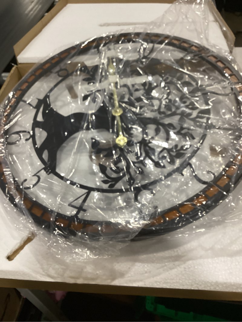 Condition photo showing Good Condition for large wall clock for living room decor 24 inch tree of life metal wall art, non-ticking battery operated metal black with solid wood frame for office/bedroom/kitchen/dining room decoration b 24 inch