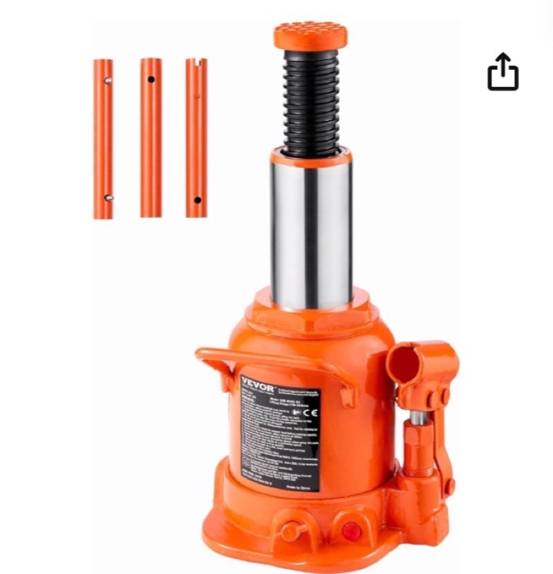 vevor hydraulic bottle jack, 20 ton/44092 lbs low profile welded bottle jack with 6.69''-12.6'' lifting range & 3-section long handle, for car, pickup, truck, rv, auto repair, industrial engineering