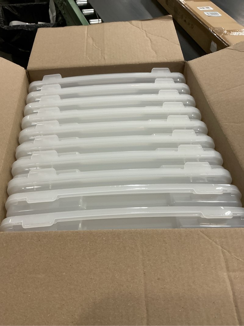 Condition photo showing Good Condition for IRIS USA Board Game Storage Craft Organizer Box with Snap-Tight Latch Lid, 10-Pack Portable Plastic Case Bin for Puzzles, Magazines, Hobbies, Art Supplies, Fits 8.5" x 11" & A4 Papers, Slim, Clear
