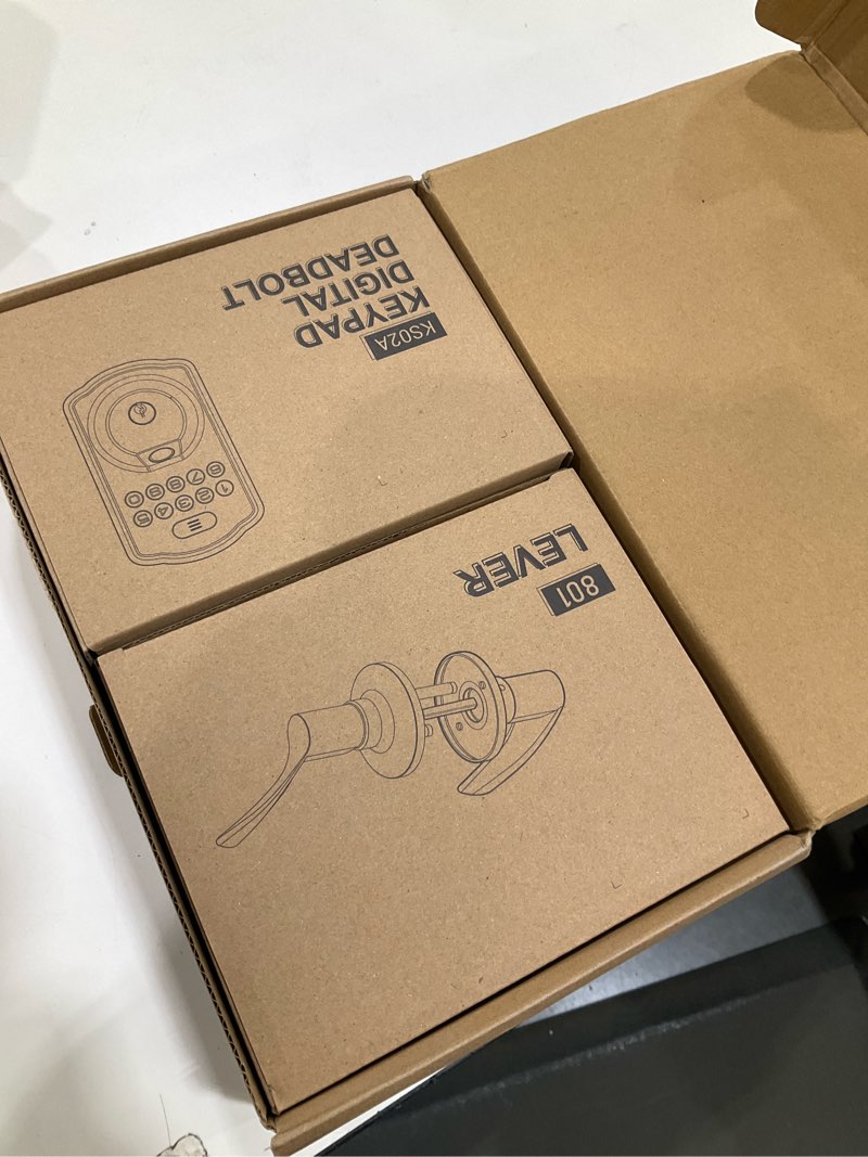 Condition photo showing Good Condition for Veise Fingerprint Door Lock with 2 Lever Handles - Keyless Entry Door Lock, Electronic Keypad Deadbolt, Digital Smart Code & Front Handle Sets, Auto-Locking, Easy Installation, Matte Black