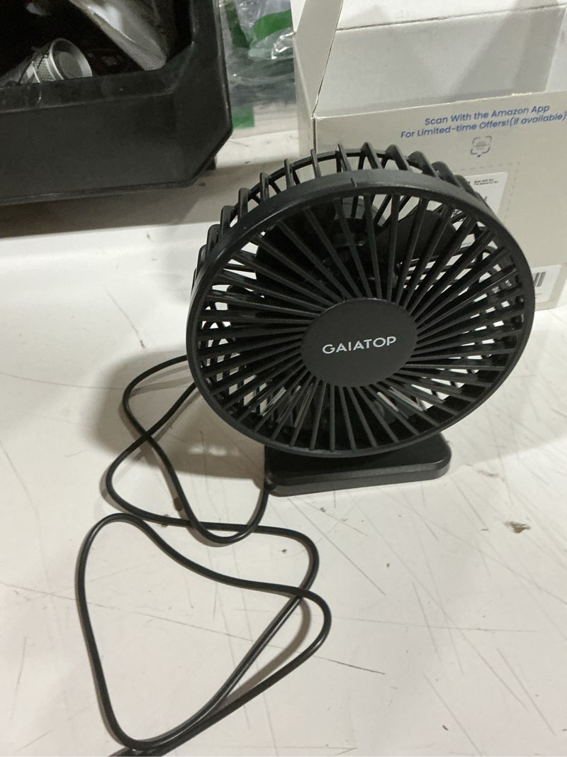 Condition photo showing As Is for gaiatop usb desk fan, small but powerful, personal portable quiet 3 speeds, adjustable mini table desktop fan for cooling home office car summer travel gifts black