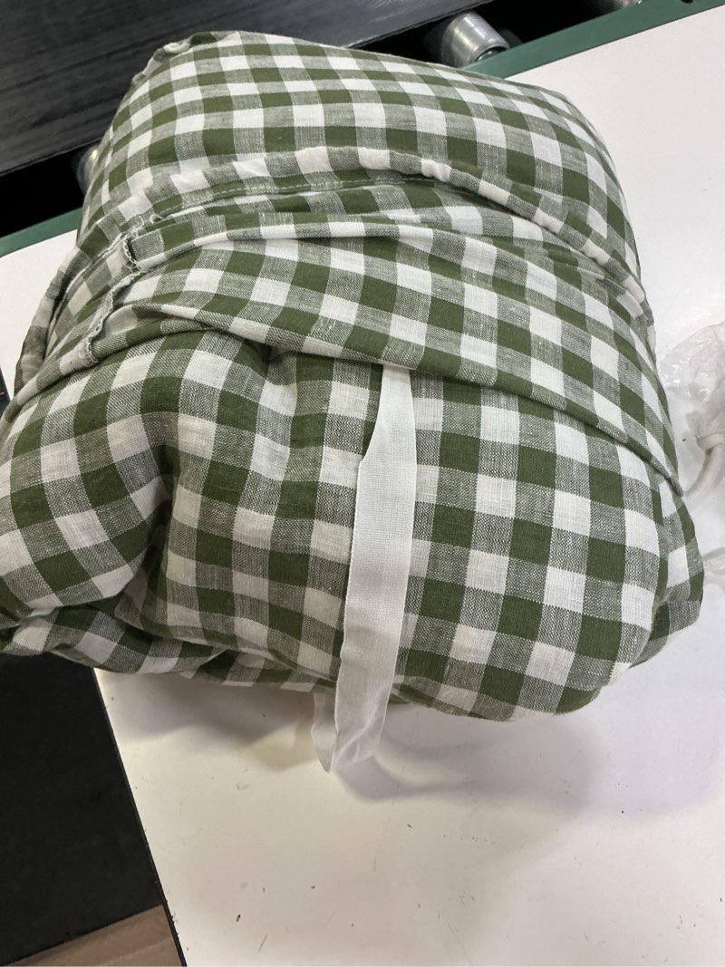 Condition photo showing Good Condition for european linen gingham duvet cover set, king/cal king, olive