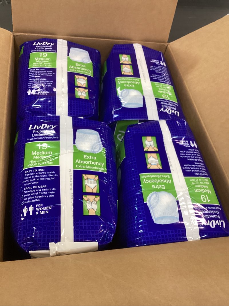 Condition photo showing New/Like New for LivDry Adult Incontinence Underwear, Extra Absorbency Adult Diapers, Leak Protection, Medium, 76-Pack Medium (76 Count)