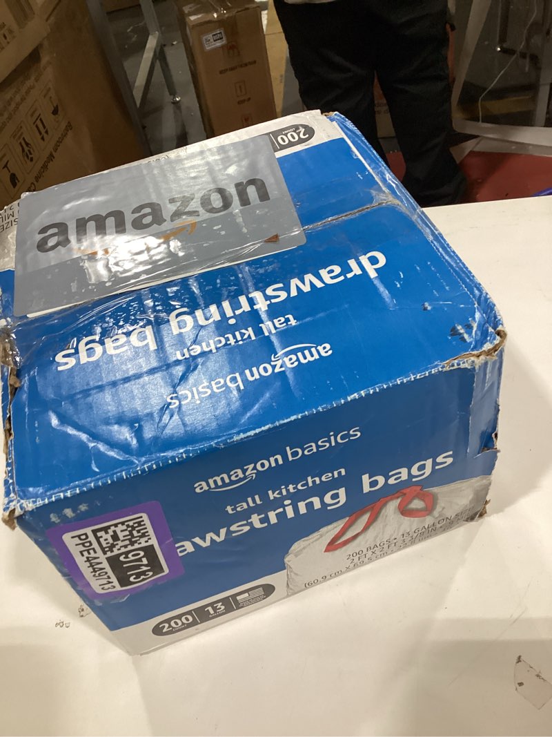 Condition photo showing New/Like New for Amazon Basics Trash Bags, Tall Kitchen Drawstring, Unscented, 13 Gallon, 200 Count, Pack of 1 Unscented 200 Count (Pack of 1)