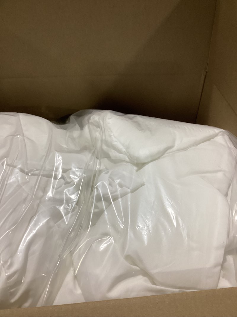 Condition photo showing As Is for andency white comforter queen size, 3 pieces ruffle shabby chic farmhouse queen comforter sets, all season lightweight fluffy room decor bed set for girls women teens gift choice white queen (90"x90")