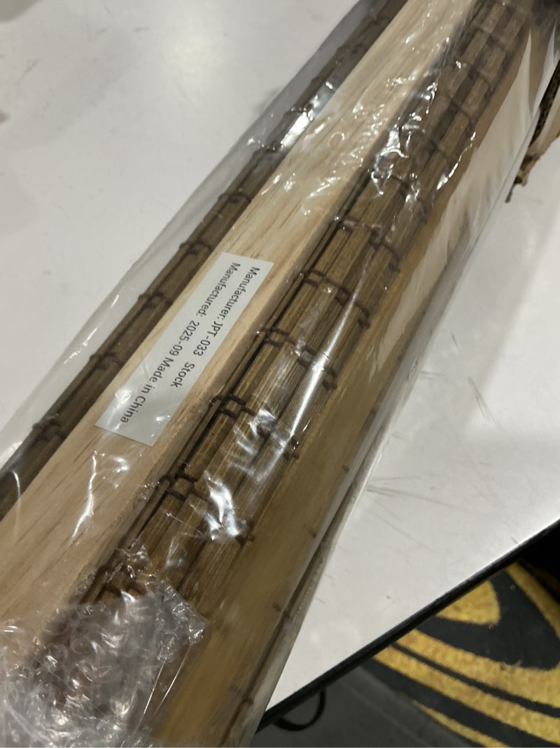 Condition photo showing As Is for LazBlinds No Tools No Drill Cordless Bamboo Roman Shades, Light Filtering Window Treatment, Roll Up Bamboo Blinds for Windows 37'' W x 48'' H, Eastfield Teak Light Filtering-eastfield Teak 37" W x 48" H