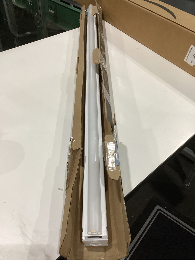 Condition photo showing As Is for MISSING END CAPS Lithonia Lighting 1 Light LED Strip Light, 4 Foot LED Ceiling Lighting Fixture, 2500 Lumens, 4000K, 80CRI, 20W, Kitchen and Garage Use (MNSL L46 1LL 120V 40K 80CRI M6) 1-Light 4-Foot 120V