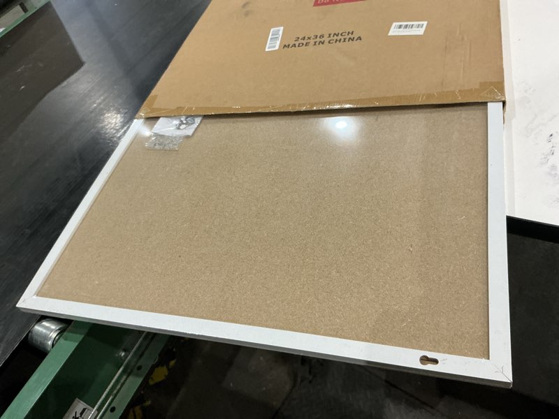 Condition photo showing New/Like New for cork board with linen white,bulletin board 36"x24" hanging corkboards for office home school message board or vision board decoration. white 36" x 24"