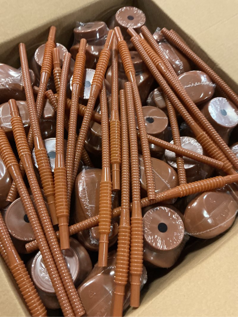 Condition photo showing New/Like New for Hoolerry 10 oz Plastic Cowboy Boot Cups with Straws and Lids Plastic Cowboy Cups for Western Themed Party Supplies and Rodeo Party Decorations(Brown,24 Pcs) Brown 24