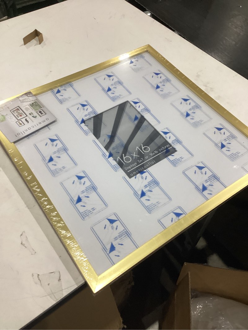 Condition photo showing New/Like New for Americanflat 16x16 Picture Frame with Polished Plexiglass - Use as 5x7 Frame with Mat or Display 16x16 Photo Without Mat - Streamline Collection - Thin Border Square Frames for Wall Display - Black Black 16x16 White Mat