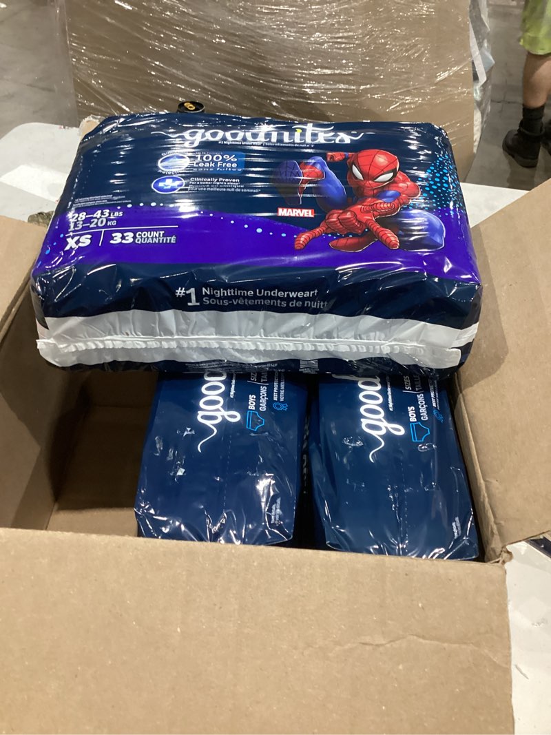 Condition photo showing Good Condition for goodnites nighttime bedwetting underwear, boys' xs (28-43 lb.), 99 ct (3 packs of 33), packaging may vary x-small 99